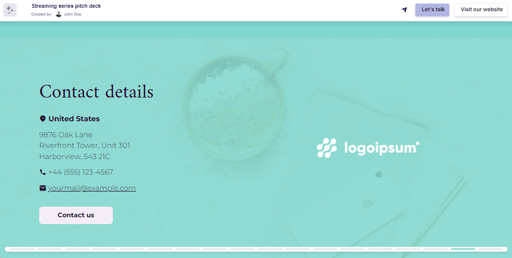 TV show pitch deck contact slide example