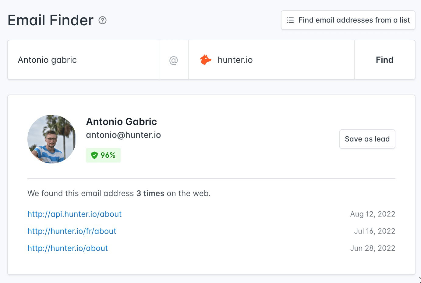 Hunter.io email finder software