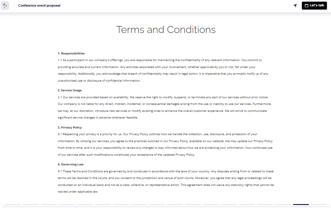 Event planning proposal terms and conditions slide example