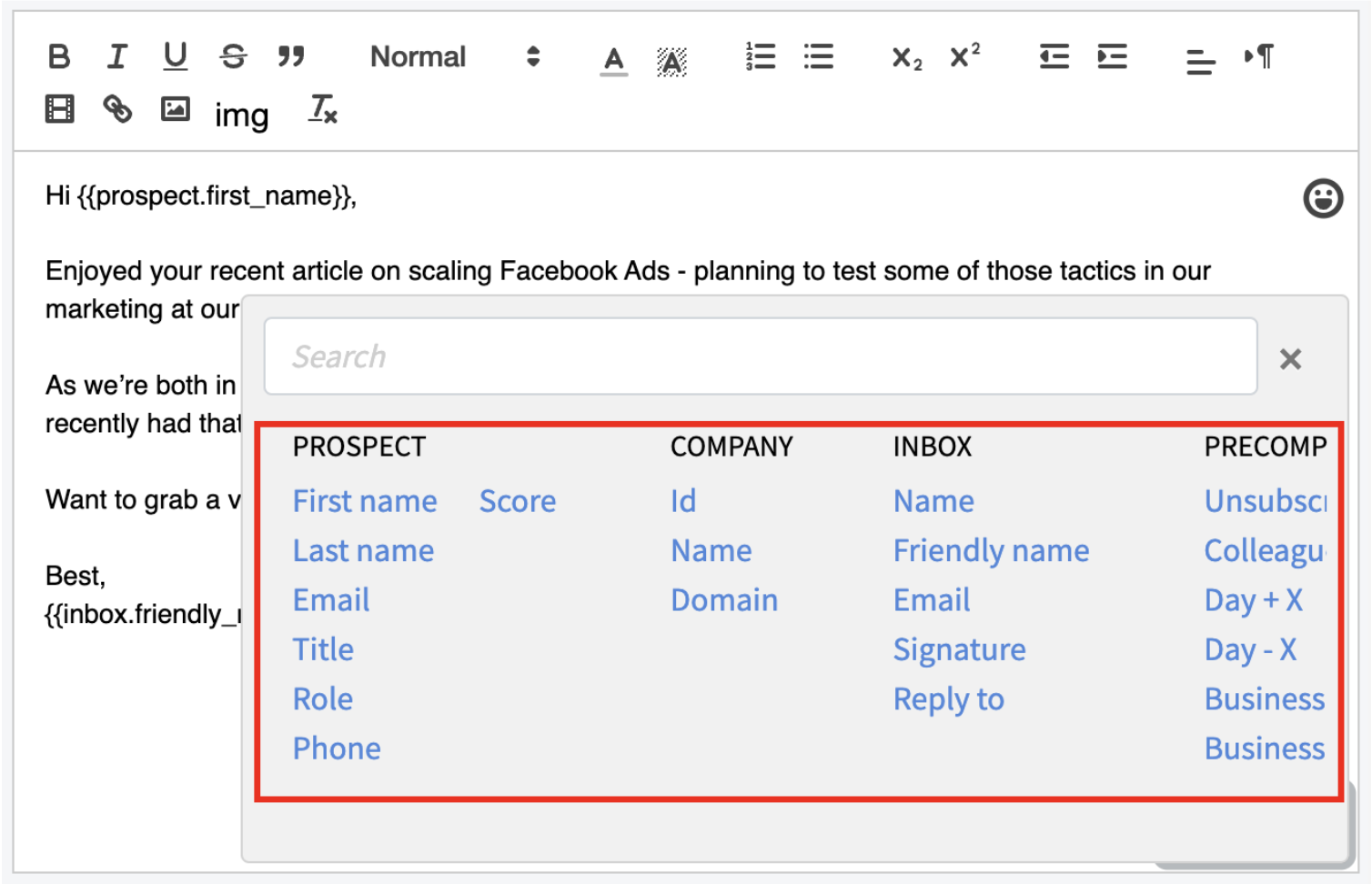 Example sheet with personalised prospect information: 