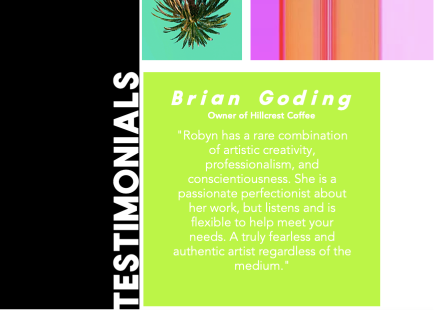 Testimonials section of an online portfolio