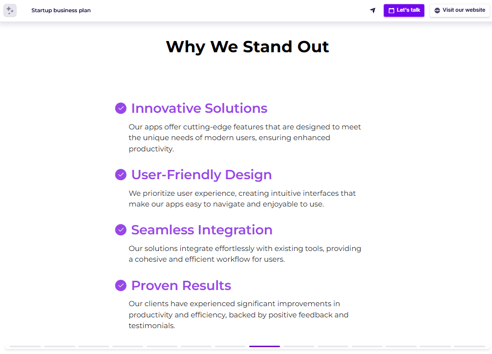 Business plan one-pager UVP slide